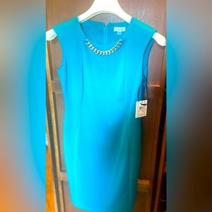 Turquoise Calvin Klein Dress with gold accent